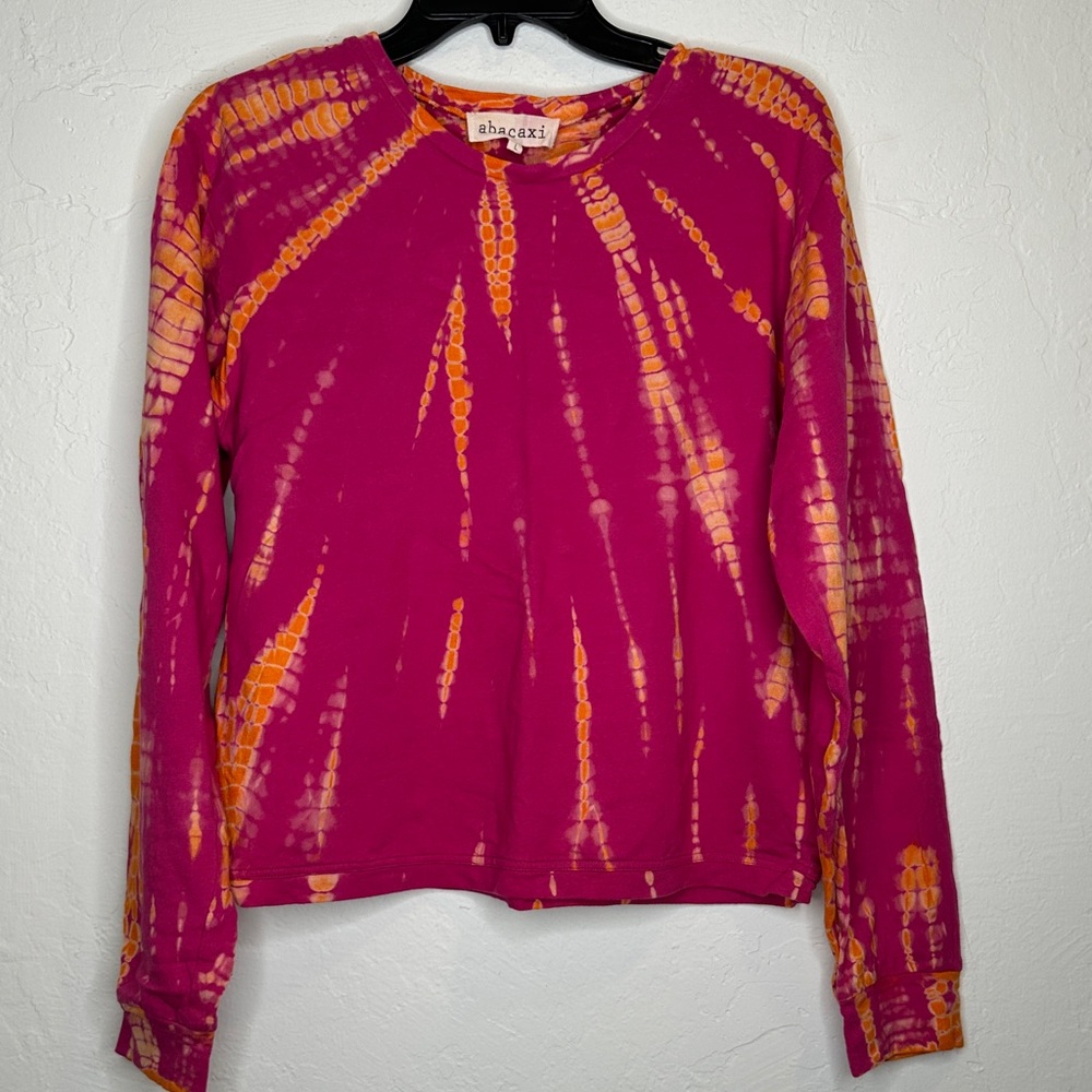 Vibrant Pink and Orange Tie-Dye Long Sleeve Top Size Large 100% Cotton